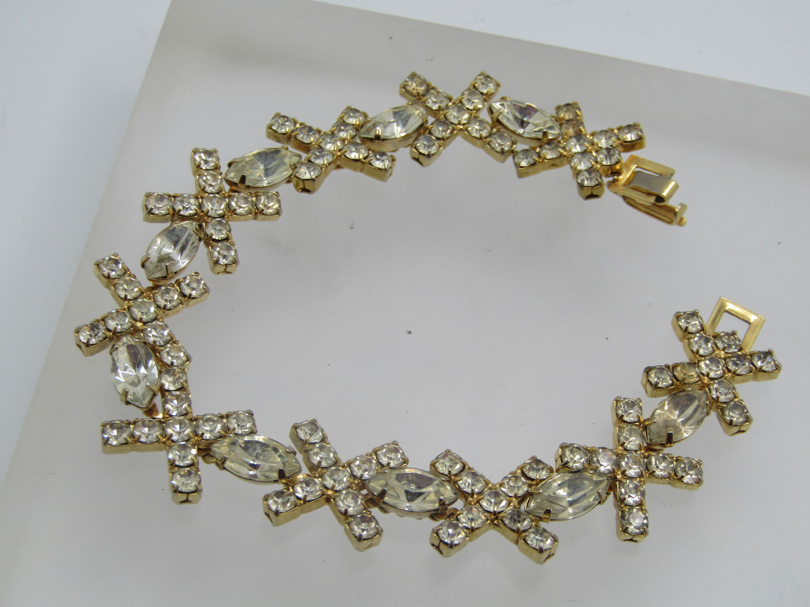 Vintage Rhinestone X With Marquise Bracelet, 7" - 3