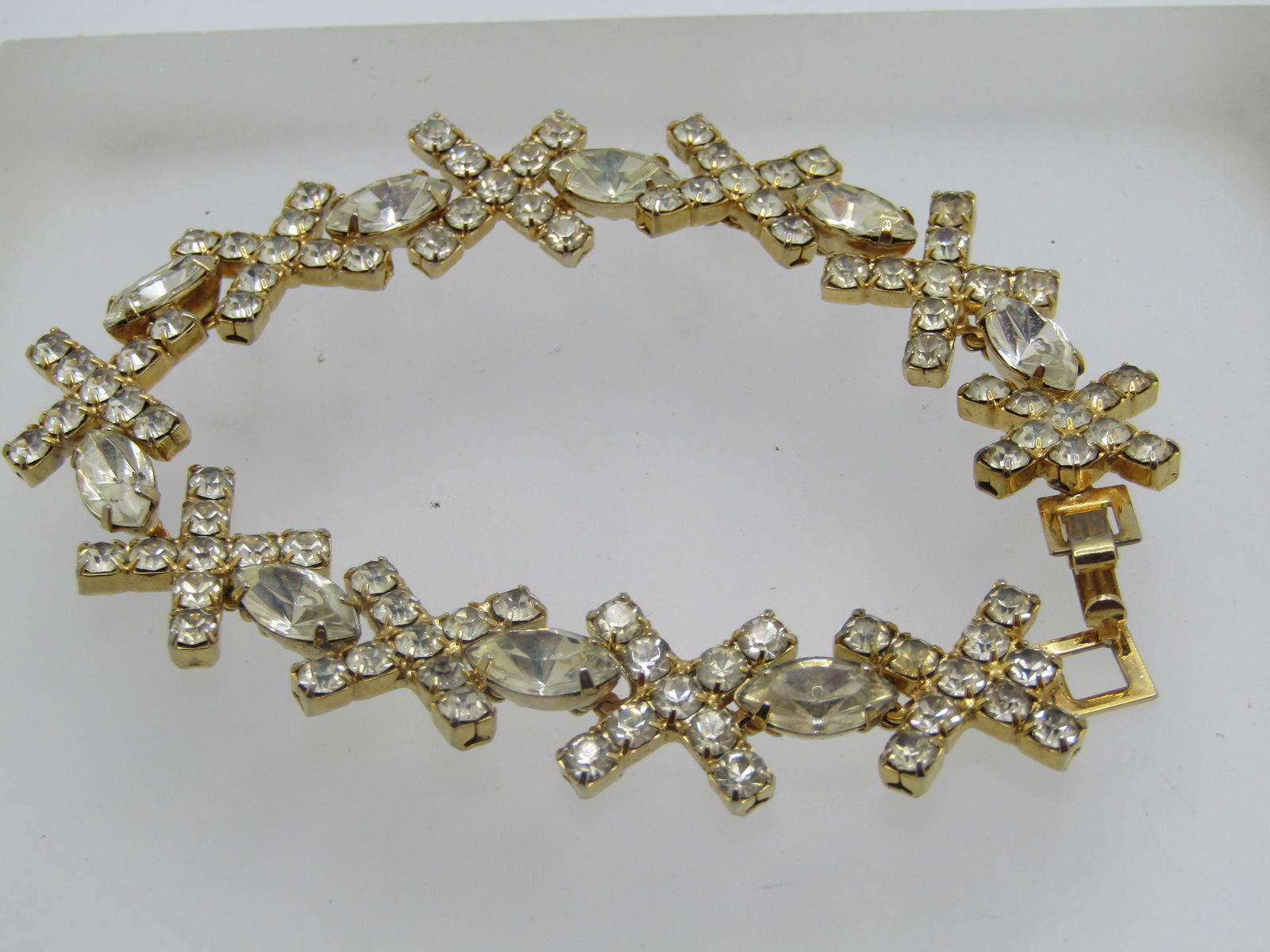 Vintage Rhinestone X With Marquise Bracelet, 7" - 4