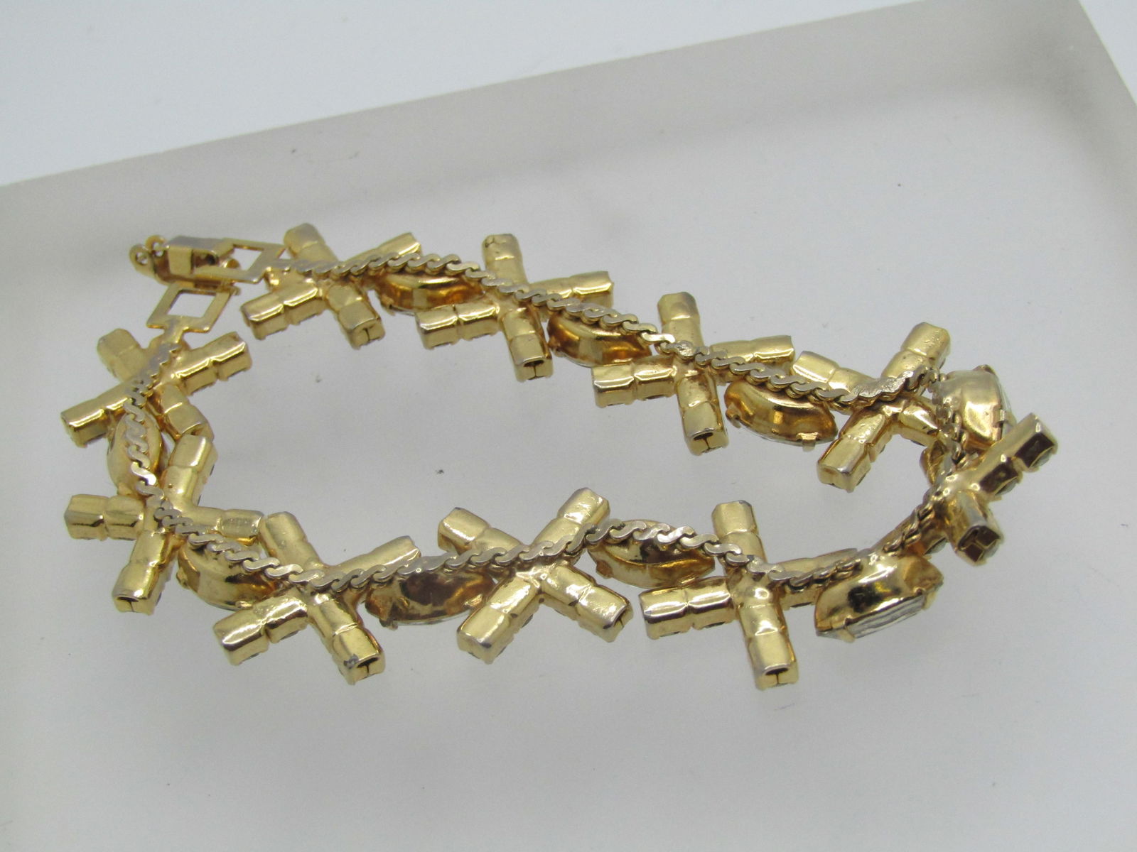 Vintage Rhinestone X With Marquise Bracelet, 7" - 5