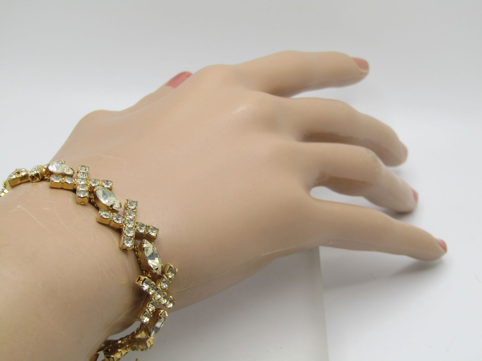 Vintage Rhinestone X With Marquise Bracelet, 7" - 6