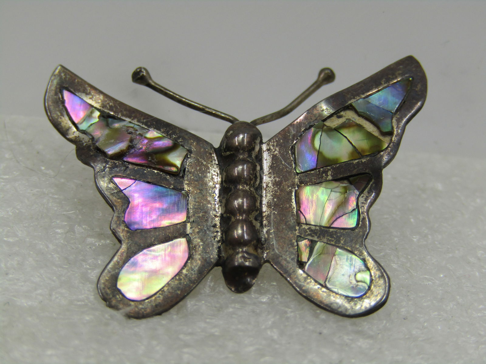 Vintage Sterling Inlaid Abalone Butterfly Brooch, Mid-Century, Signed - 2