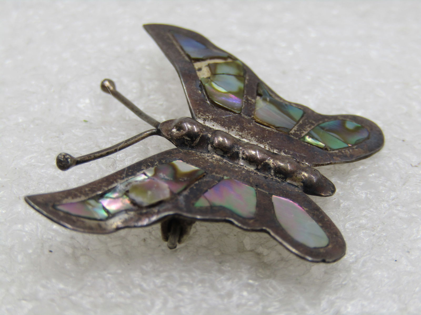 Vintage Sterling Inlaid Abalone Butterfly Brooch, Mid-Century, Signed - 3