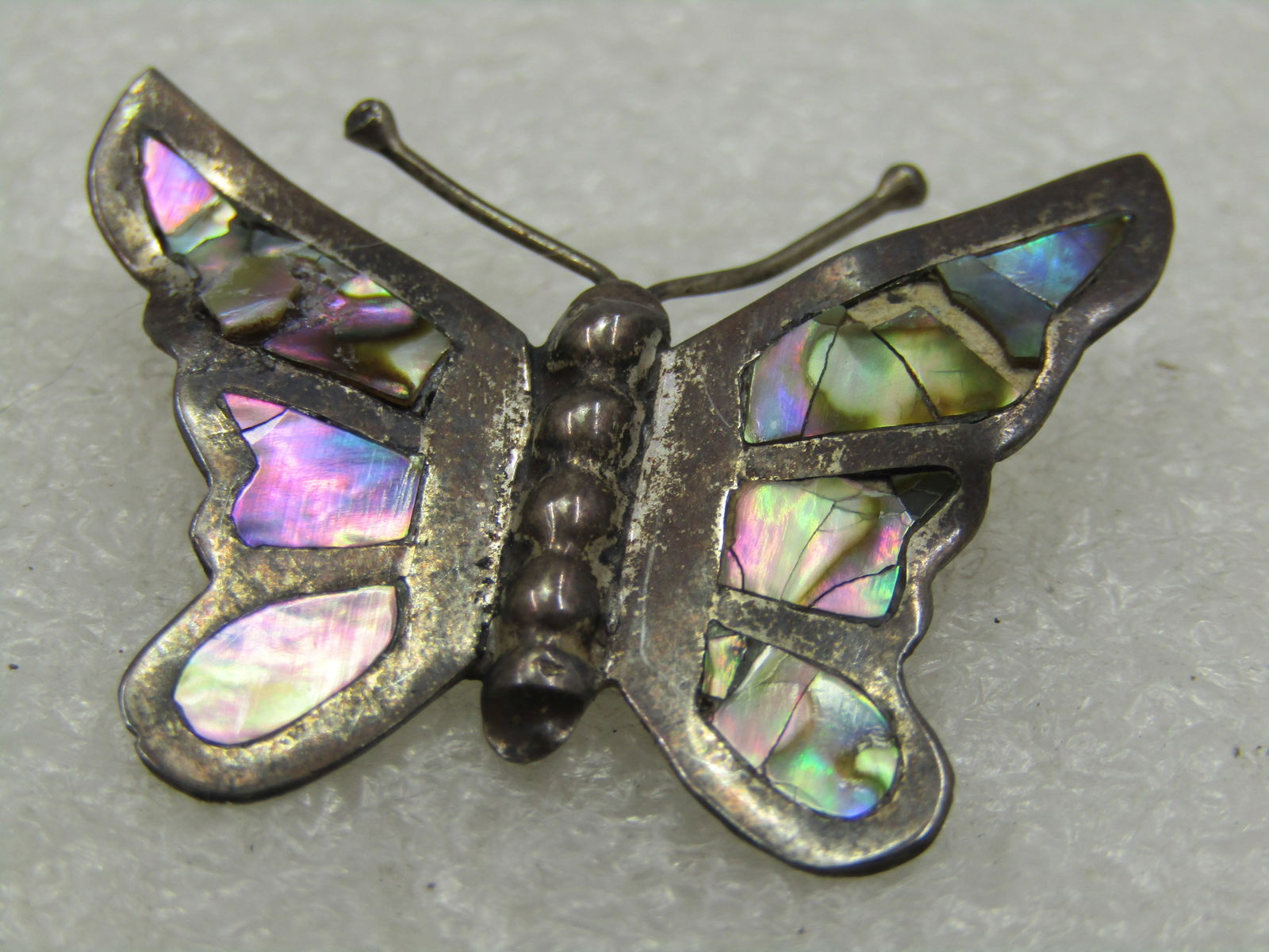 Vintage Sterling Inlaid Abalone Butterfly Brooch, Mid-Century, Signed - 4