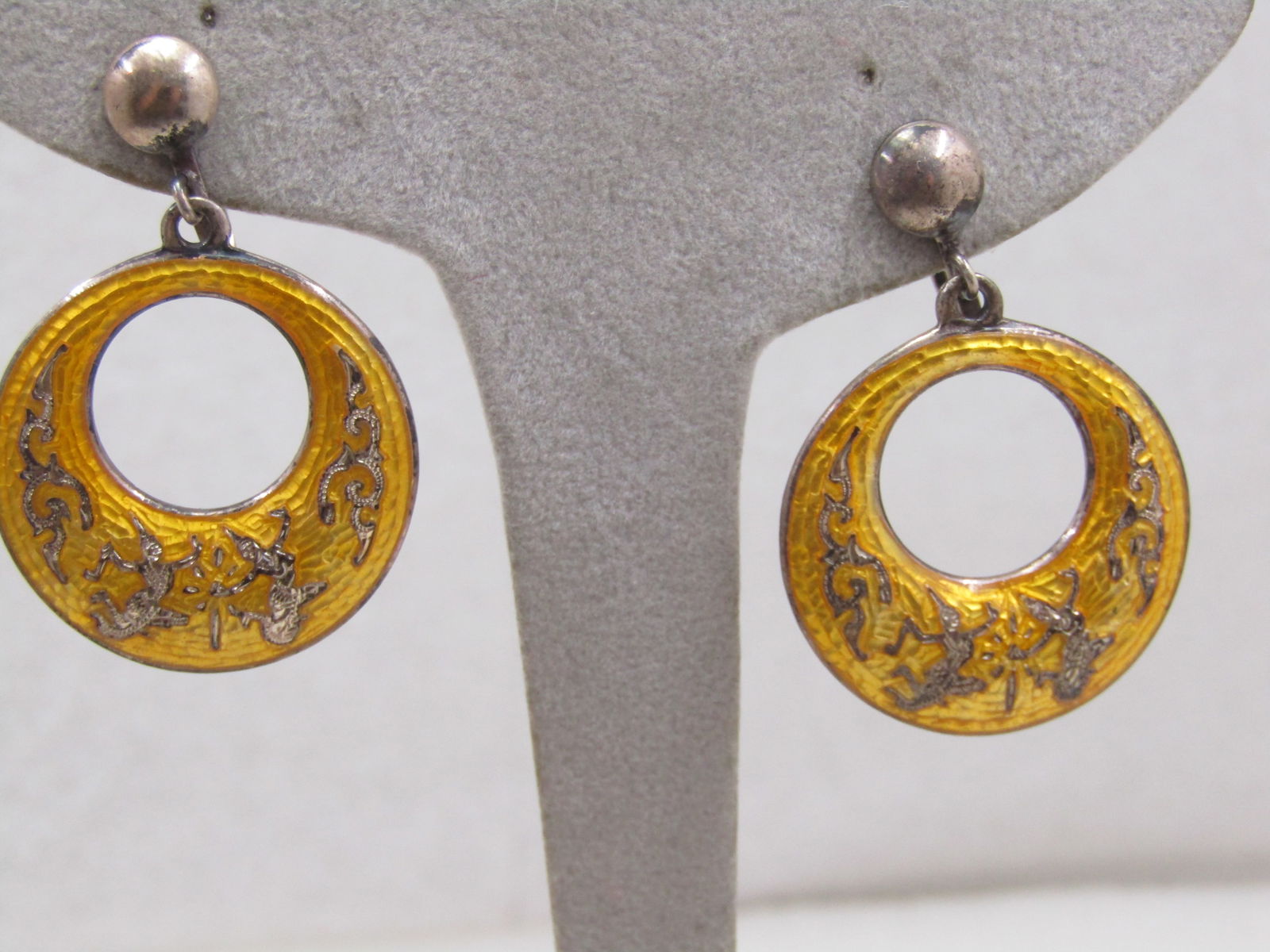 Vintage Sterling Siam Goddess Enameled Earrings, Drop Screw Back, 1940's-1950's - 2