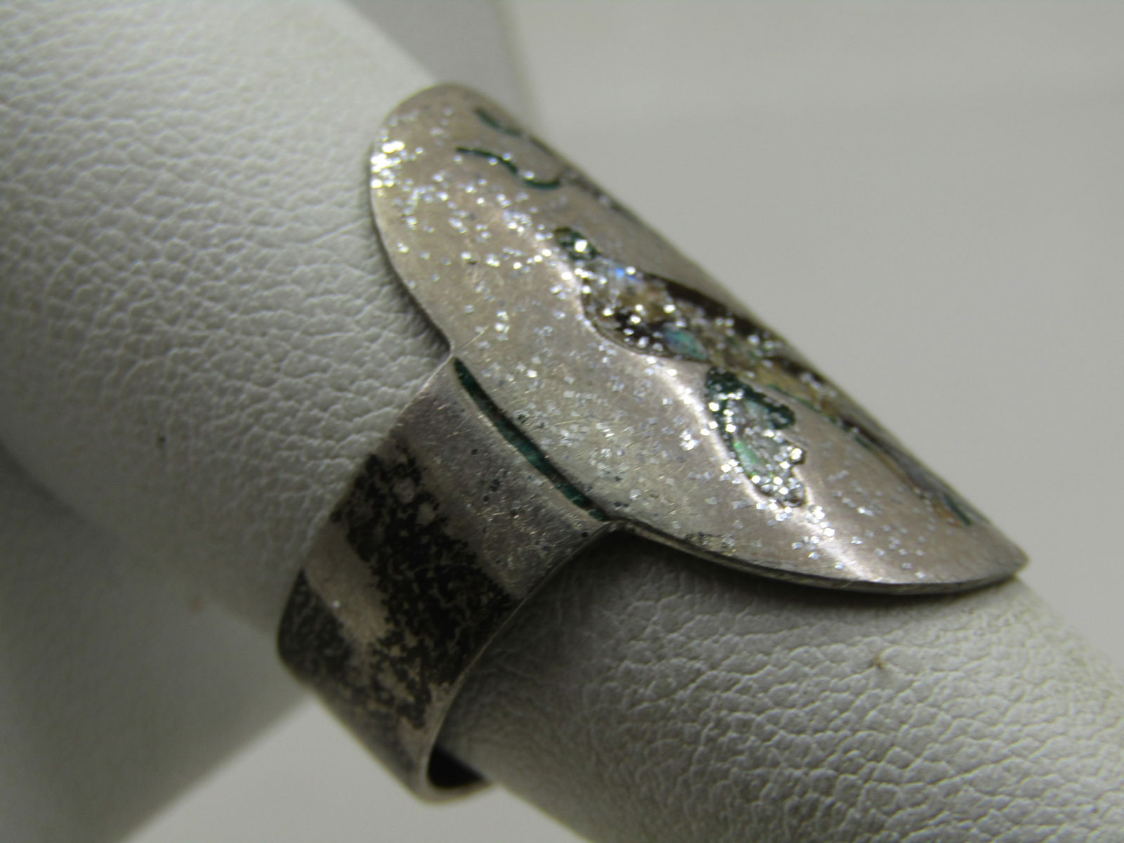 Vintage Sterling Inlaid Abalone Ring, Mexico, Sz. 9, Bird & Lizard 1970's - 3