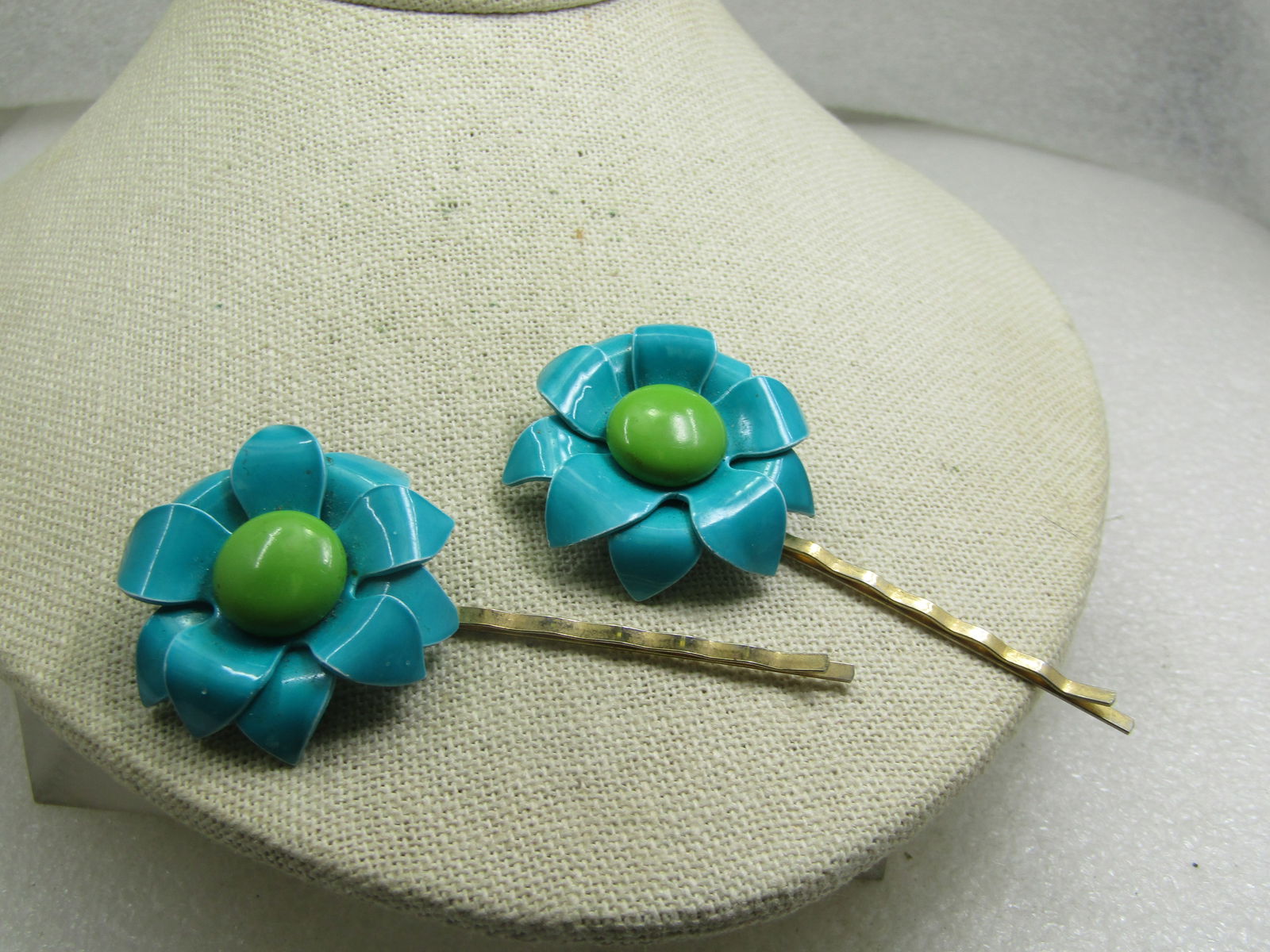 Vintage Two Enameled Floral Bobby Pins/Barrettes , 3" - 2