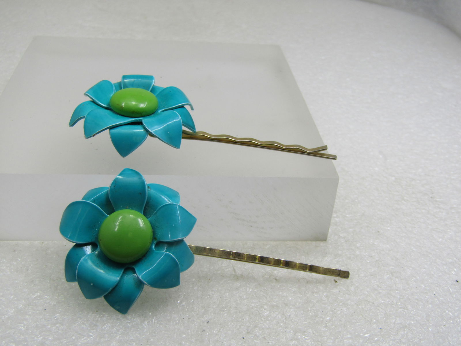 Vintage Two Enameled Floral Bobby Pins/Barrettes , 3" - 4