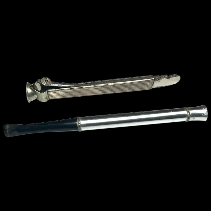 Vintage Silver and Steel Cigar Cutter & Zeus Cigarette Holder (1 of 14)