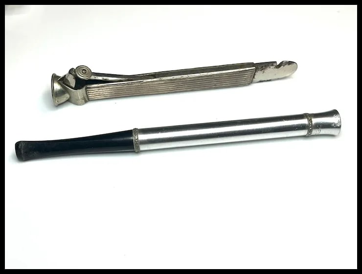 Vintage Silver and Steel Cigar Cutter & Zeus Cigarette Holder - 2