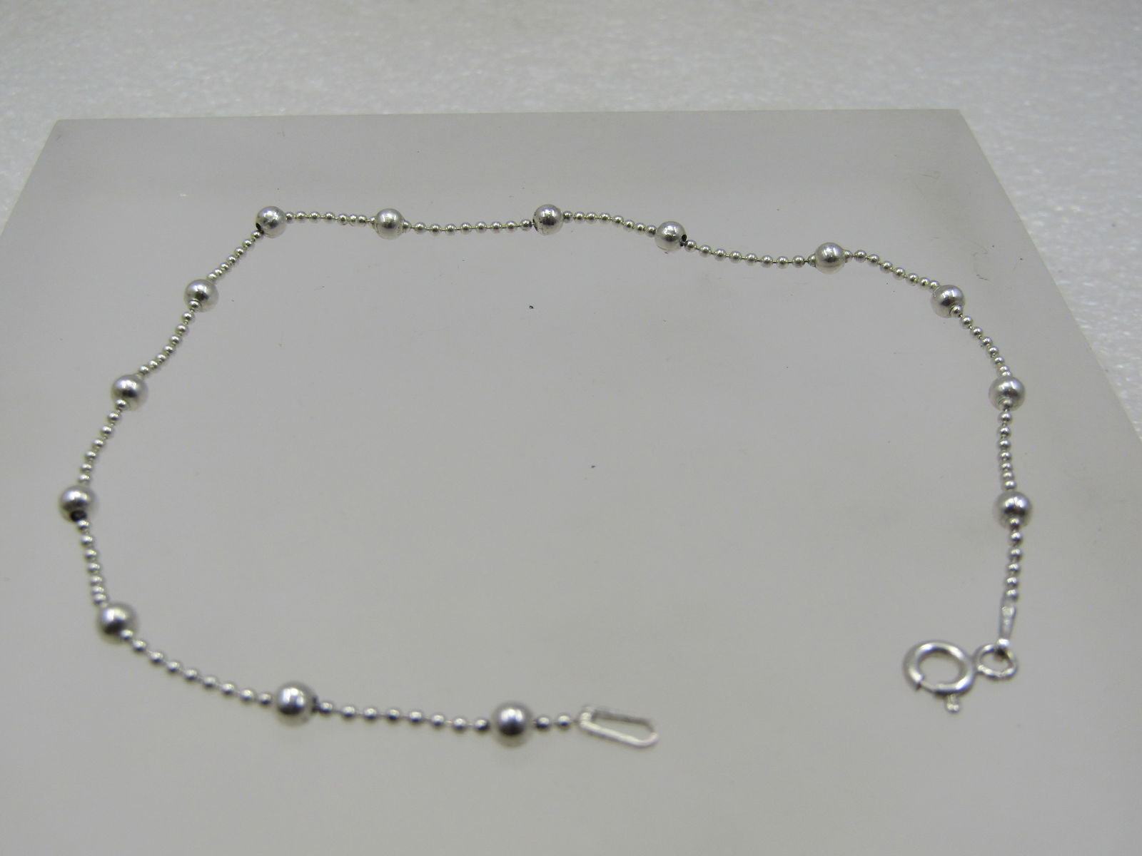 Sterling Silver Beaded Link Ankle Bracelet/Bracelet, 9" - 2