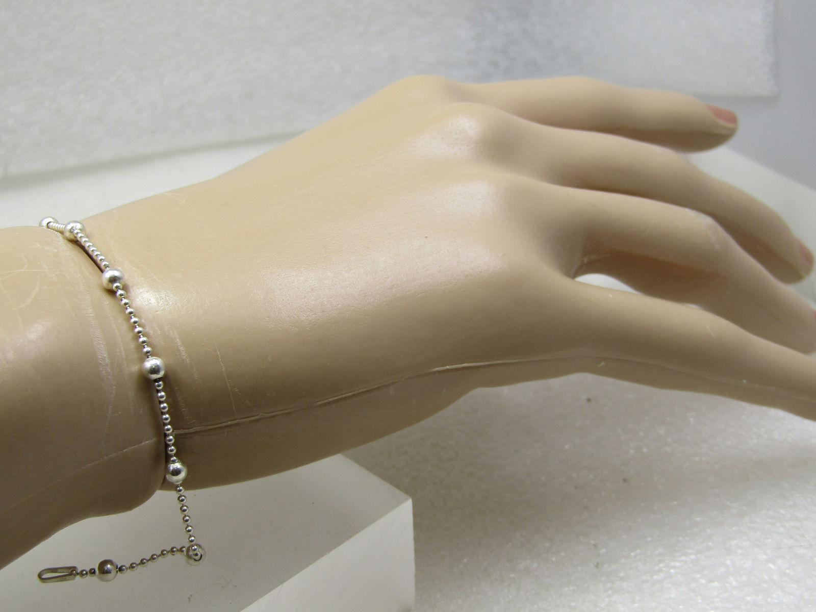 Sterling Silver Beaded Link Ankle Bracelet/Bracelet, 9" - 6