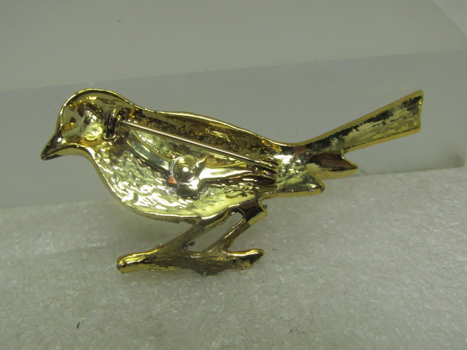 Vintage Bird on Branch Brooch, Enameled Belly & Beak, 1970's - 2
