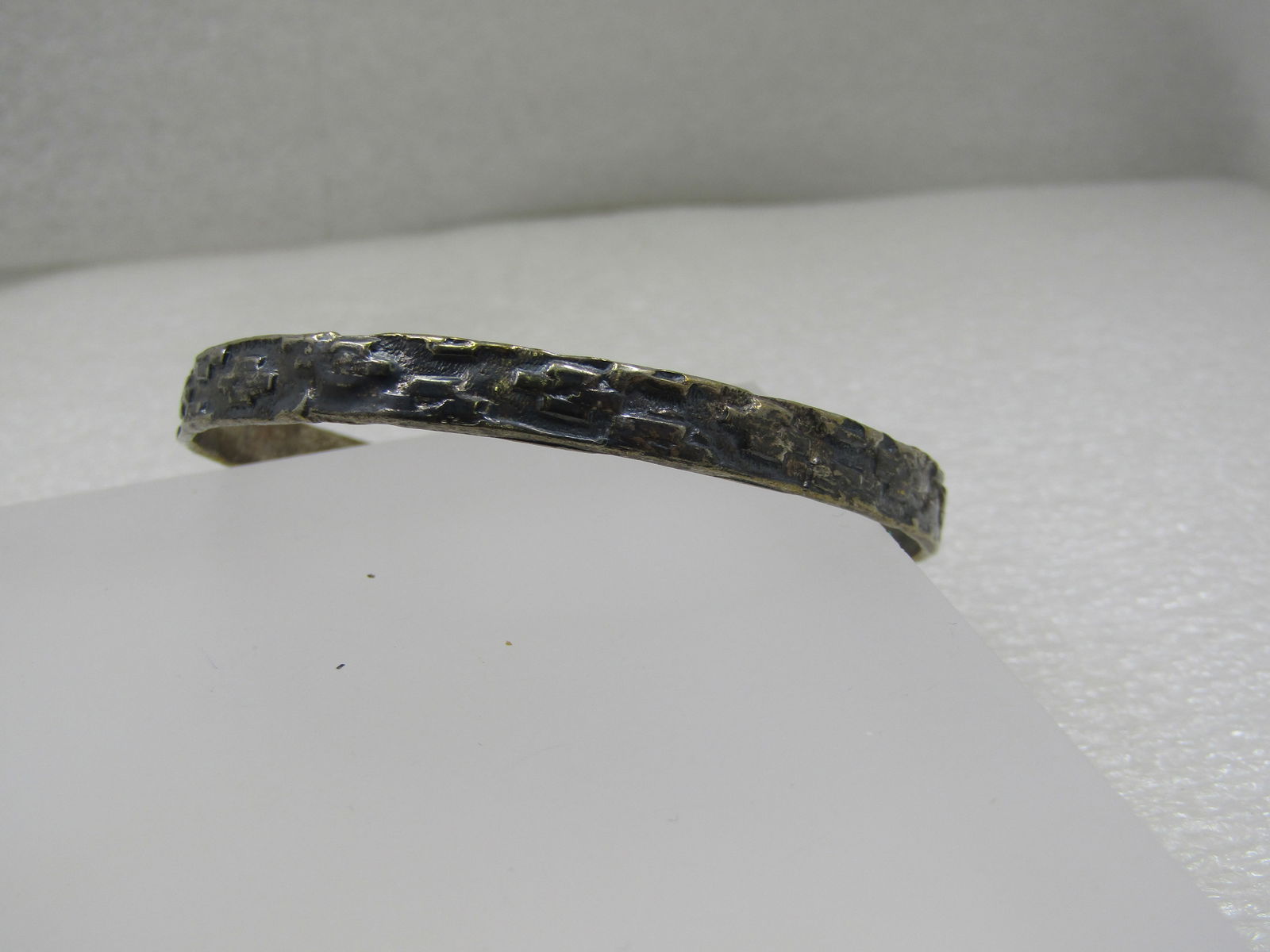 Vintage Mexico Bangle Bracelet, Brick Design, 8", Signed - 2