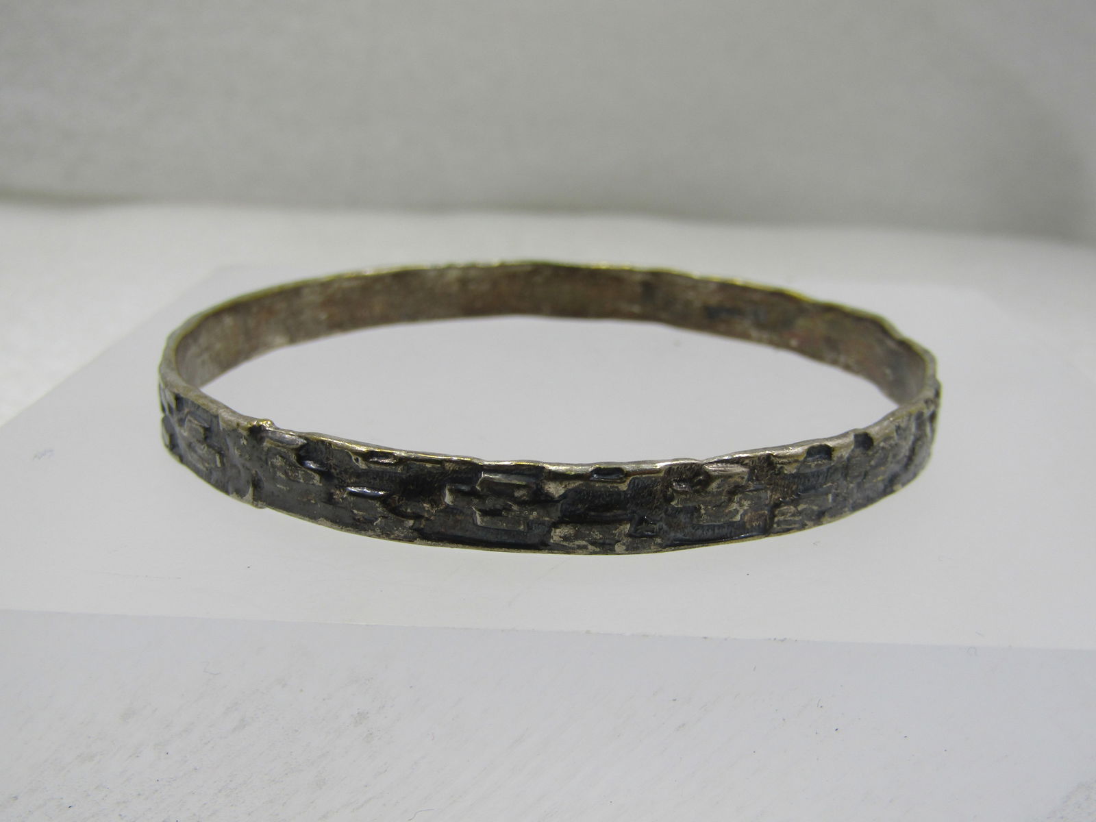 Vintage Mexico Bangle Bracelet, Brick Design, 8", Signed - 3