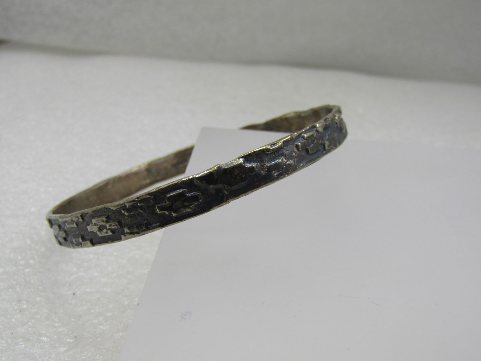 Vintage Mexico Bangle Bracelet, Brick Design, 8", Signed - 5