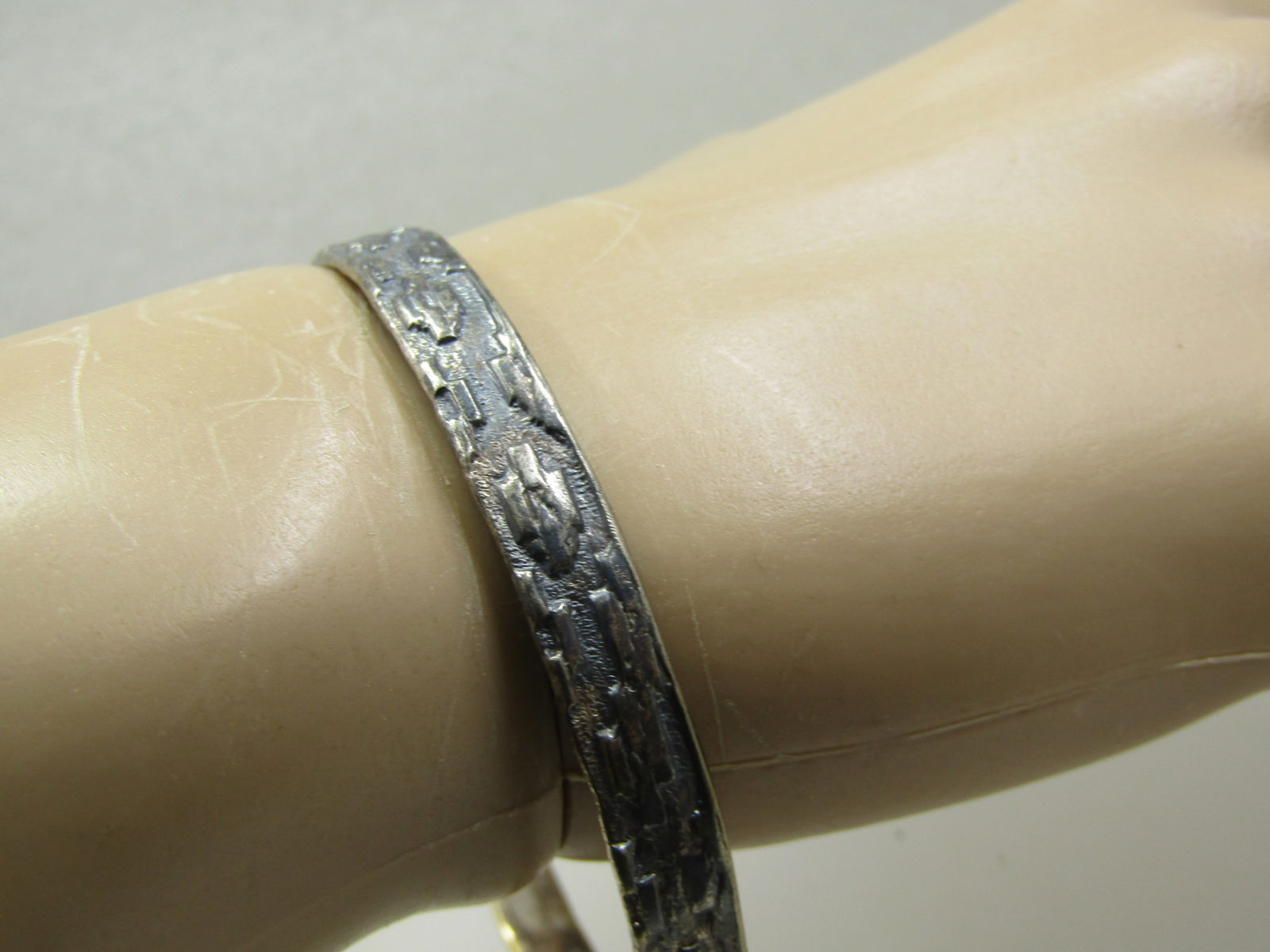 Vintage Mexico Bangle Bracelet, Brick Design, 8", Signed - 7