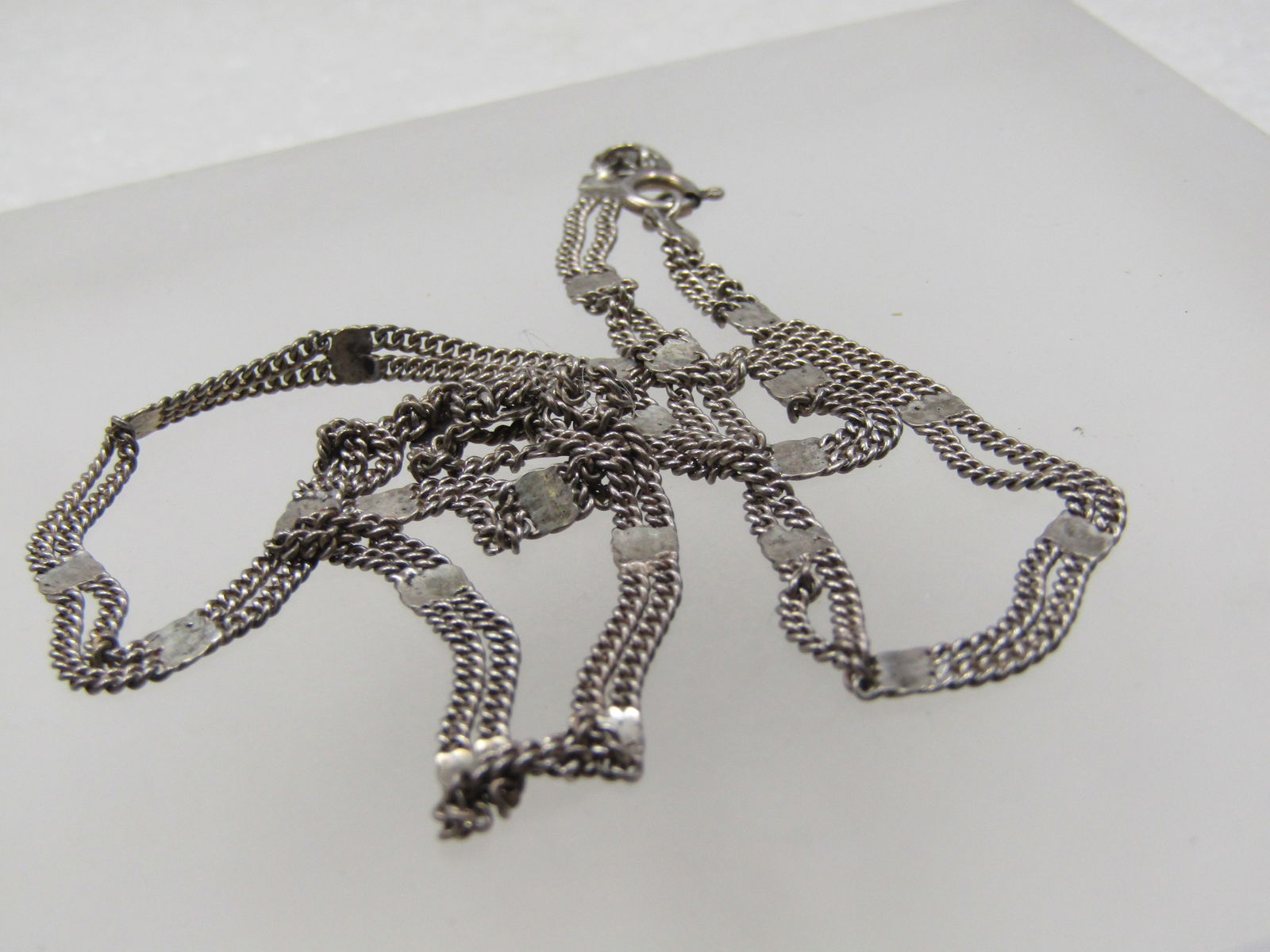 Vintage Sterling Double Strand Necklace, 18", 1960's-1970's: Vintage Sterling Double Strand Necklace, 18", 1960's-1970's. It is appx. 3.5m mwide with a double strand of curv link chain and a sold flat accent set every appx. 3/4" throughout the necklace. It is