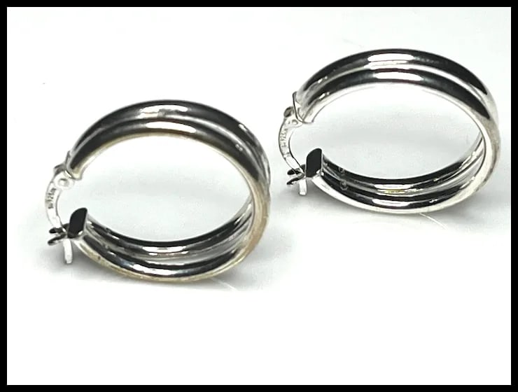 Vintage Double Loop Sterling Silver Hoop Earring - 2