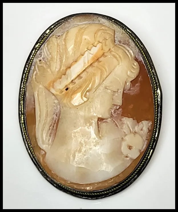 Vintage Silver Hand-Carved Shell Cameo Pendant/Brooch - 2