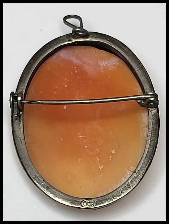 Vintage Silver Hand-Carved Shell Cameo Pendant/Brooch - 3