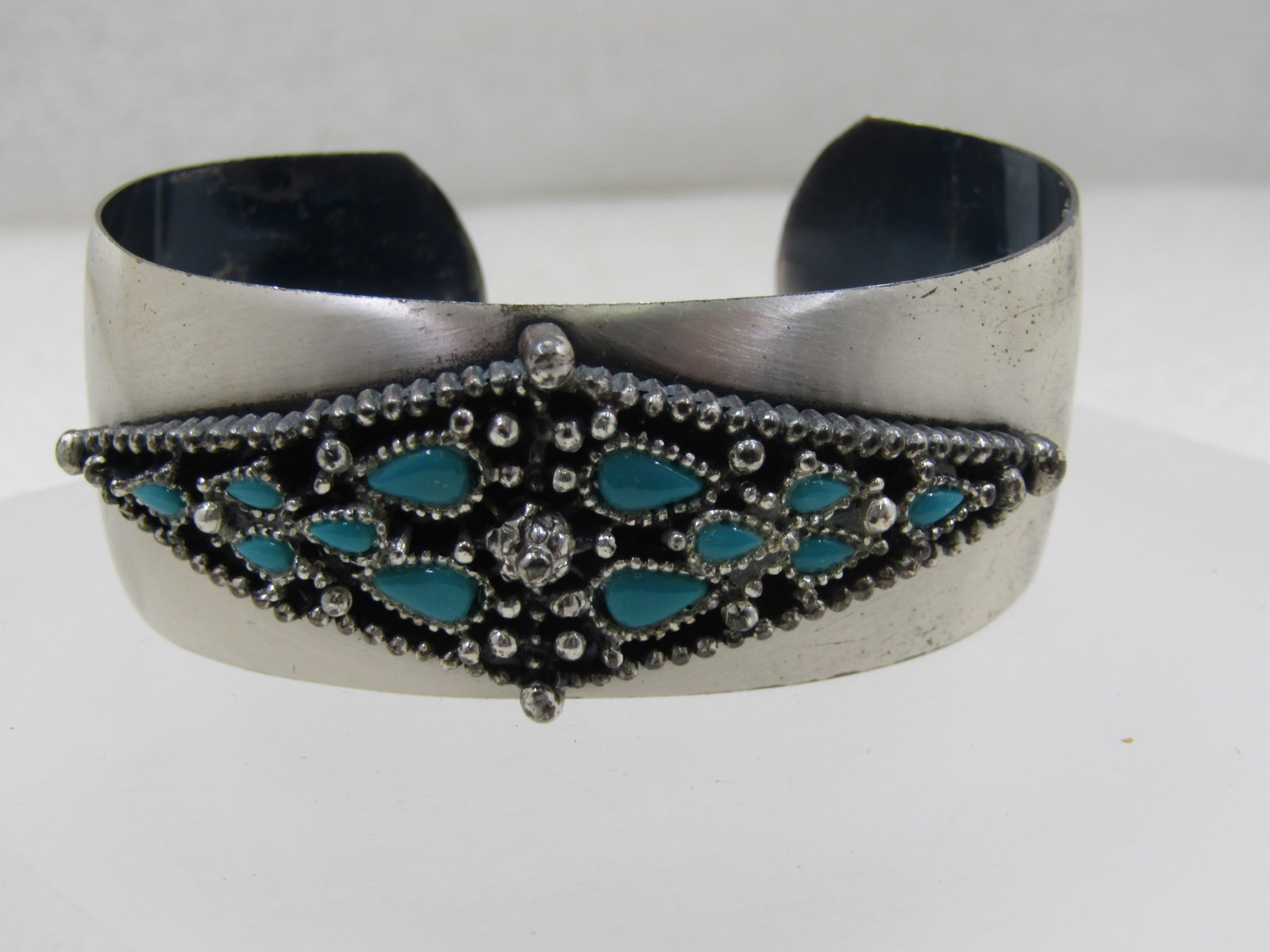 Vintage Southwestern Faux Turquoise Cuff Bracelet, 7", 1960's-1970's (1 of 7)