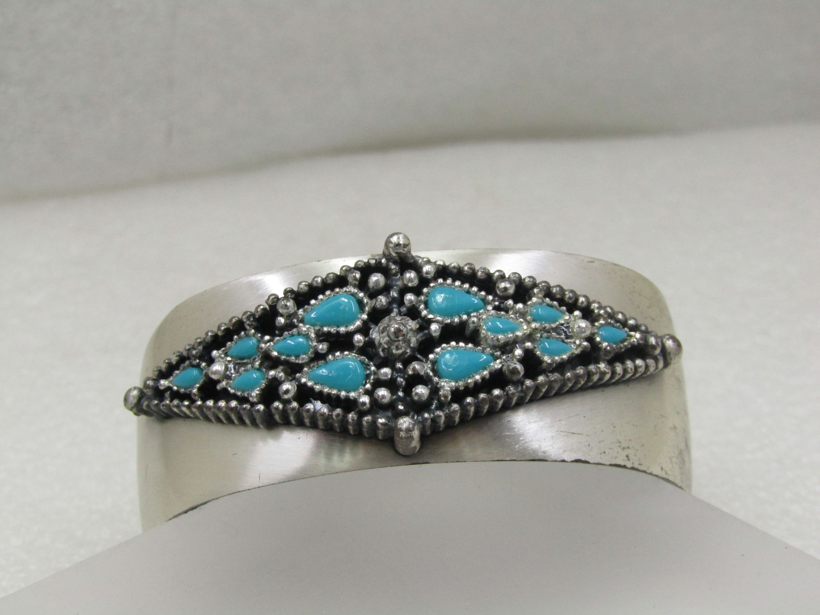 Vintage Southwestern Faux Turquoise Cuff Bracelet, 7", 1960's-1970's - 3