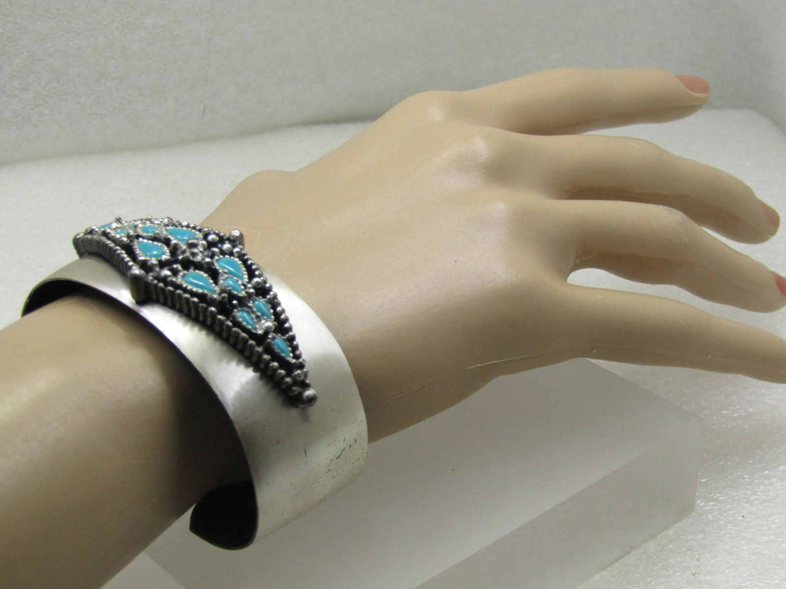 Vintage Southwestern Faux Turquoise Cuff Bracelet, 7", 1960's-1970's - 7