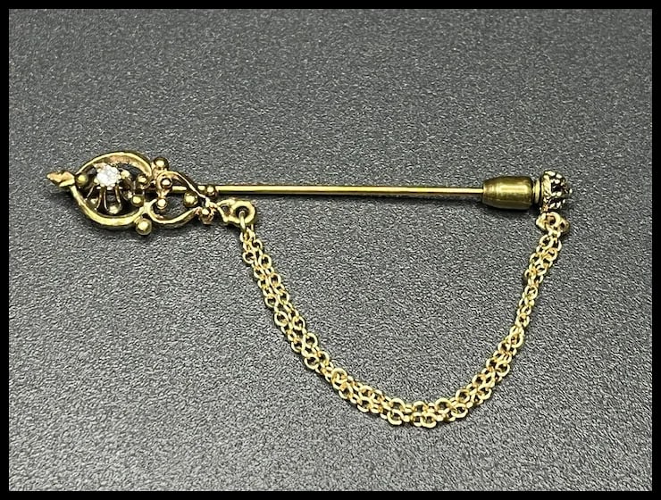 Vintage Royal Scepter Diamond Stickpin with Chain - 2