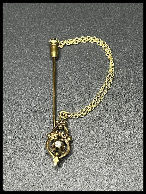 Vintage Royal Scepter Diamond Stickpin with Chain - 3