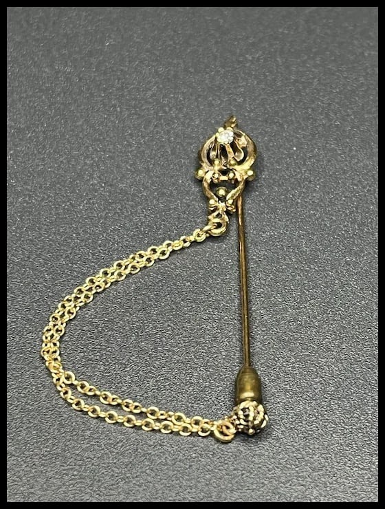 Vintage Royal Scepter Diamond Stickpin with Chain - 5