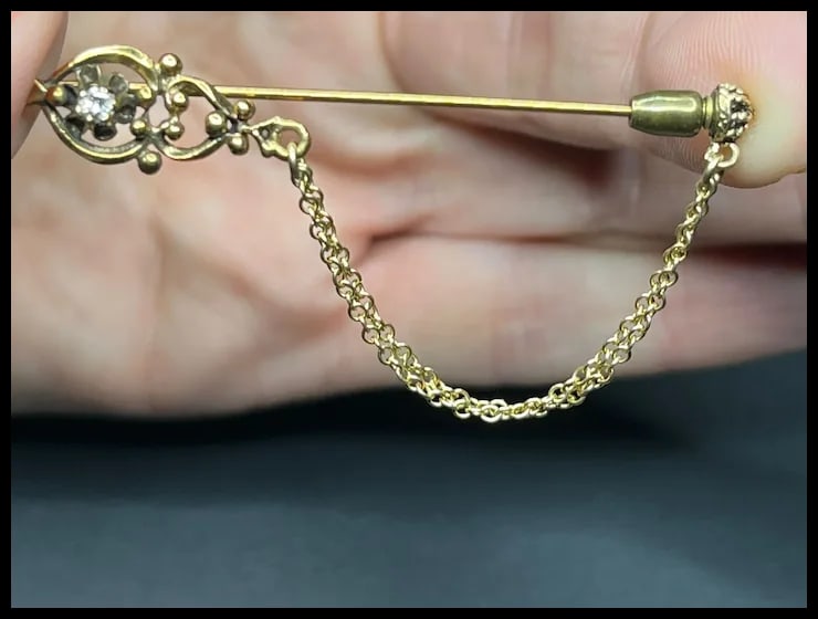 Vintage Royal Scepter Diamond Stickpin with Chain - 8