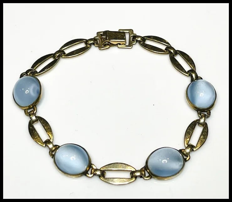 Vintage Cat's Eye Cabochon Gold Bracelet - 3