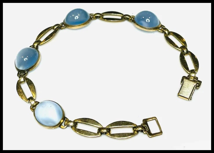 Vintage Cat's Eye Cabochon Gold Bracelet - 4