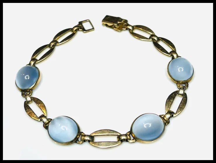 Vintage Cat's Eye Cabochon Gold Bracelet - 5
