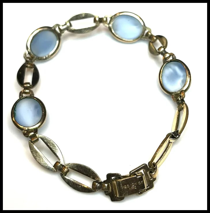 Vintage Cat's Eye Cabochon Gold Bracelet - 6