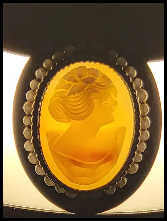 Handcarved Cameo Pendant with Beaded Bezel - 5