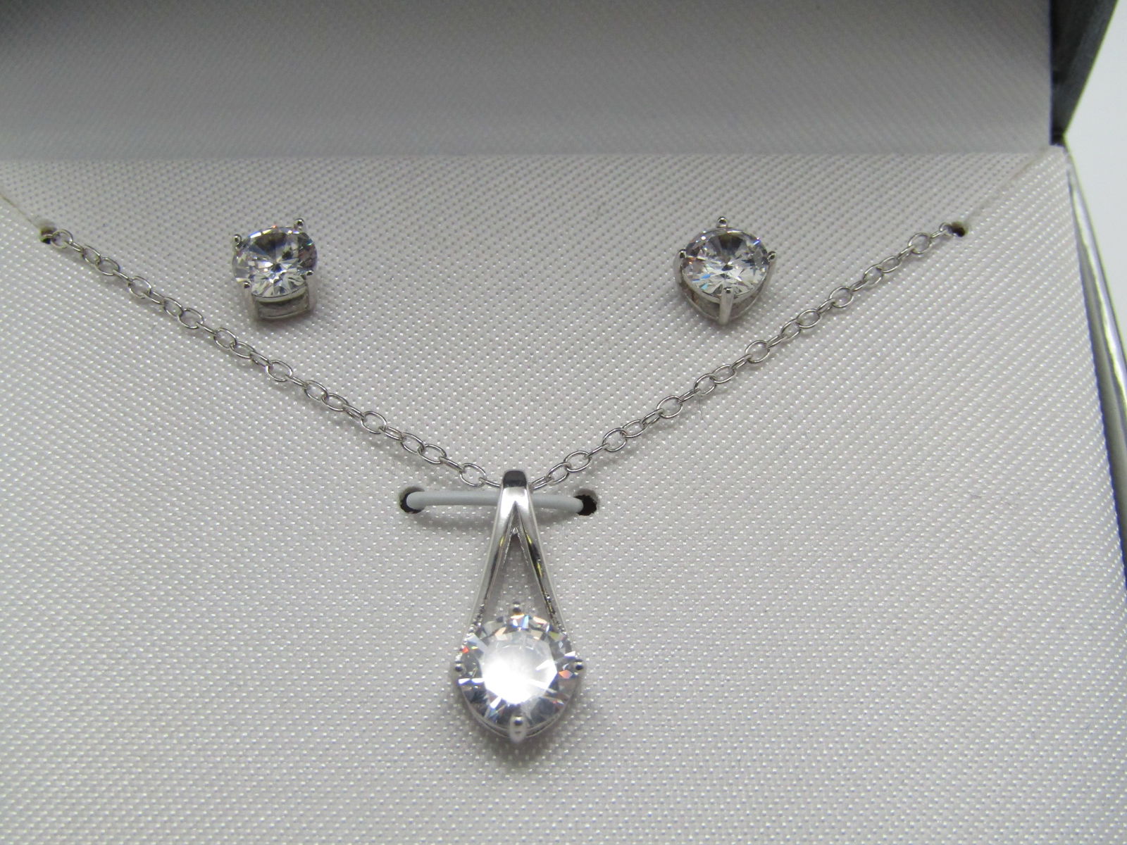 Sterling CZ Necklace and Pierced Earring Set in Box, Primrose - 2