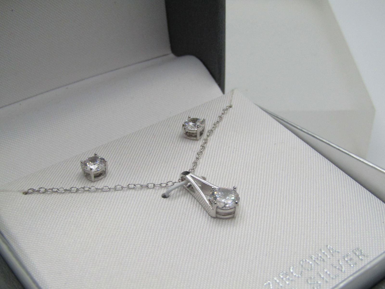 Sterling CZ Necklace and Pierced Earring Set in Box, Primrose - 3