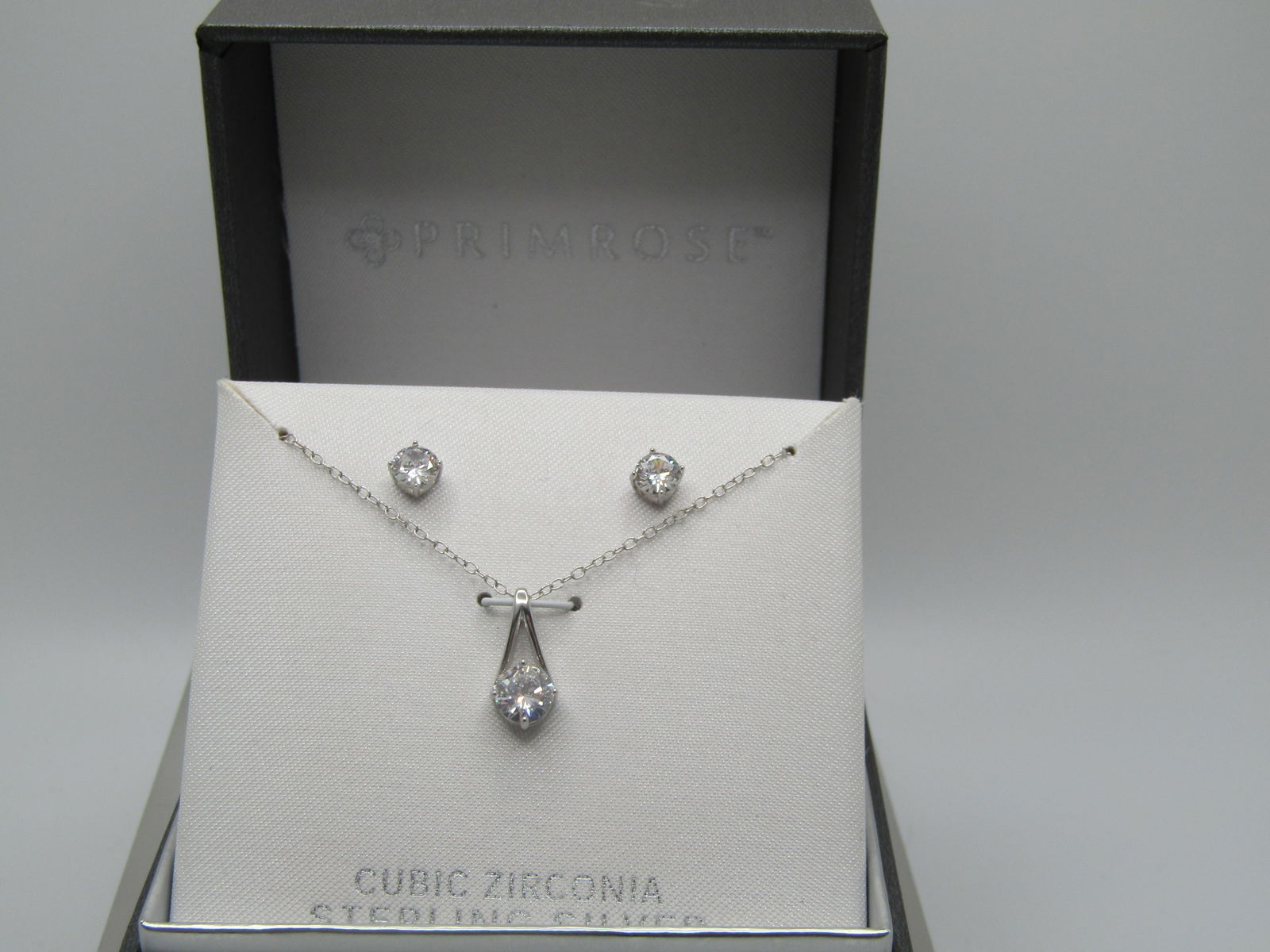 Sterling CZ Necklace and Pierced Earring Set in Box, Primrose - 5