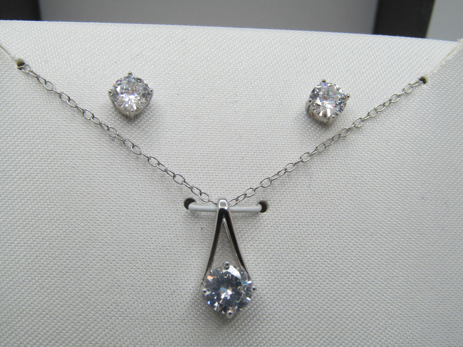 Sterling CZ Necklace and Pierced Earring Set in Box, Primrose - 6