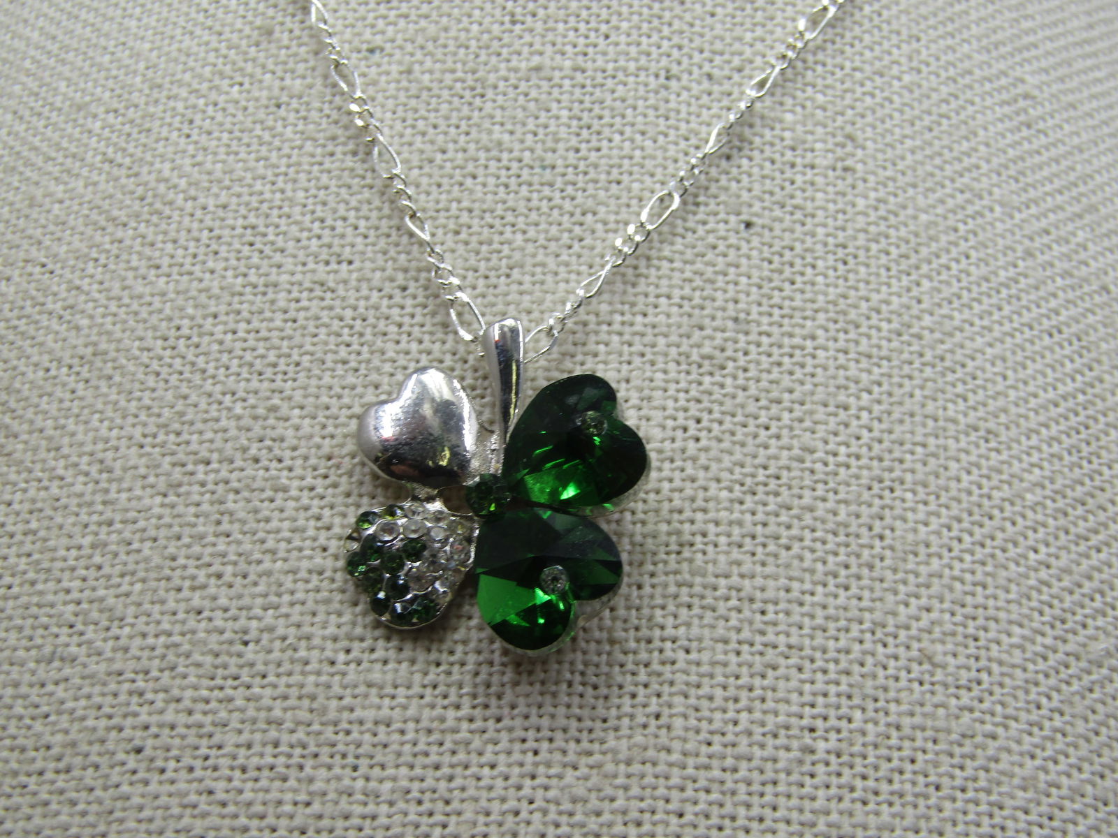 Green & Clear Crystal Shamrock Necklace, 20" - 2