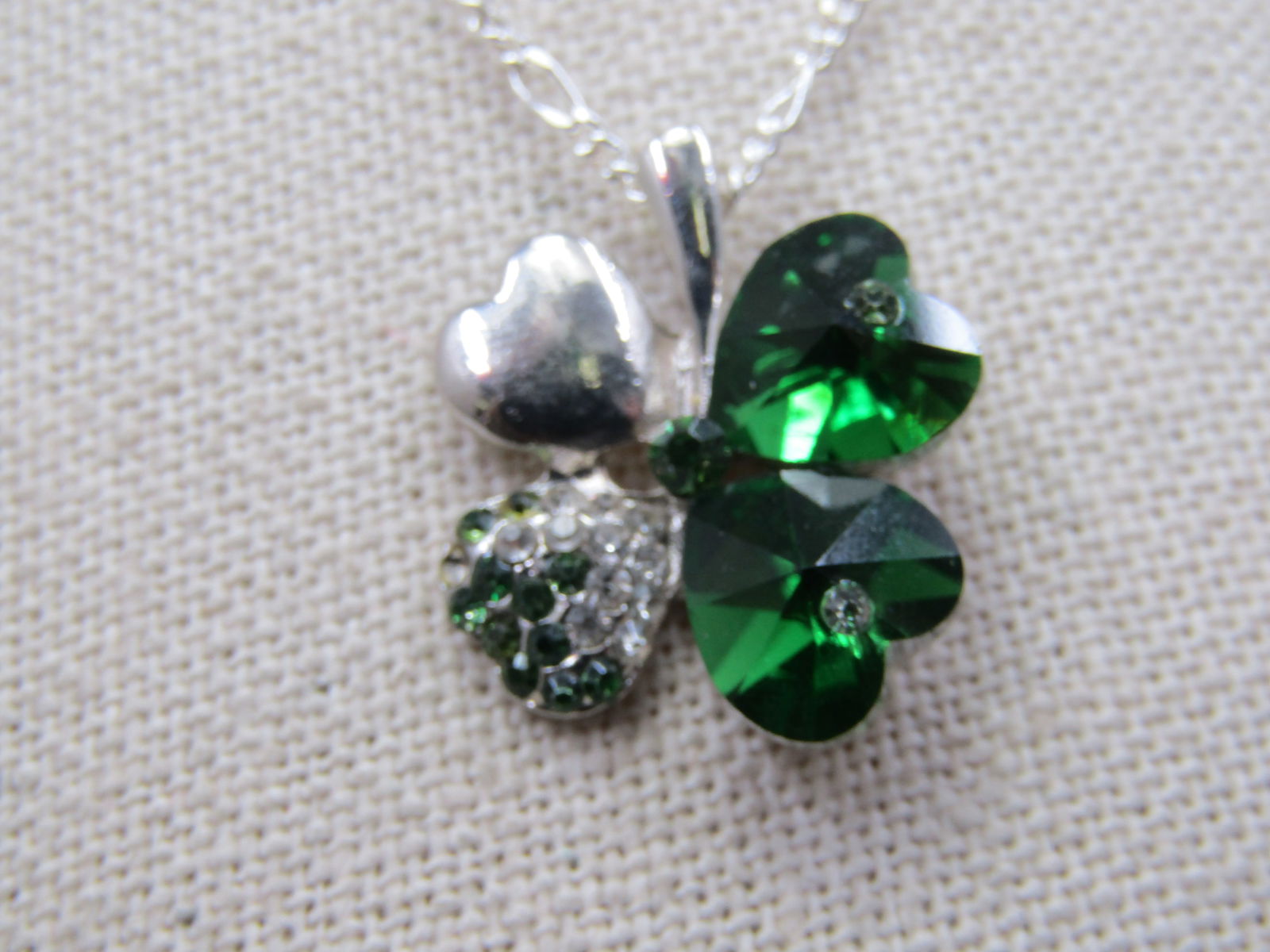 Green & Clear Crystal Shamrock Necklace, 20" - 5