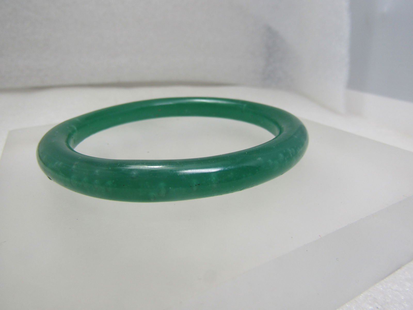 Green Glass Bangle Bracelet , 7.25", Round - 3