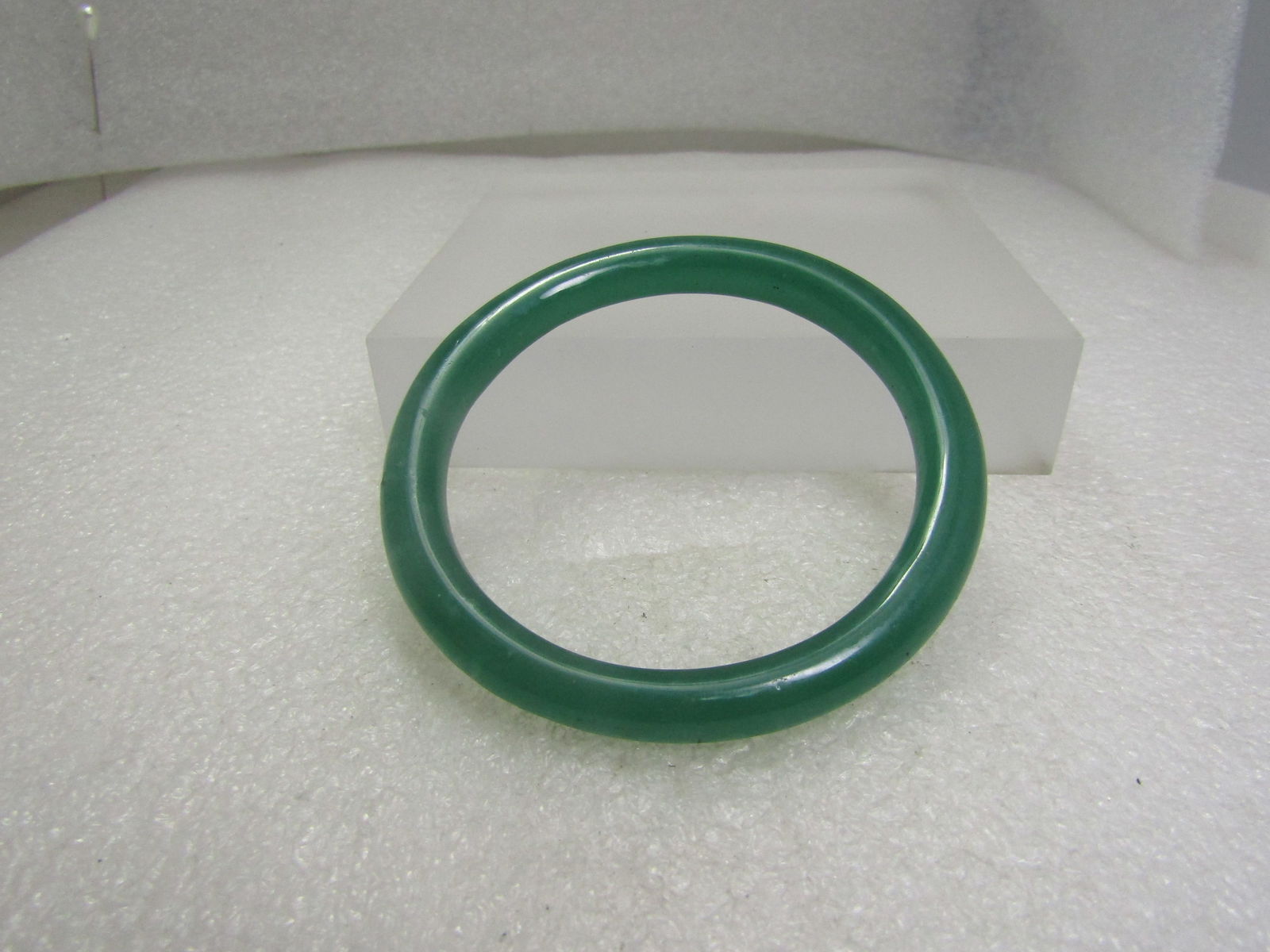 Green Glass Bangle Bracelet , 7.25", Round - 4