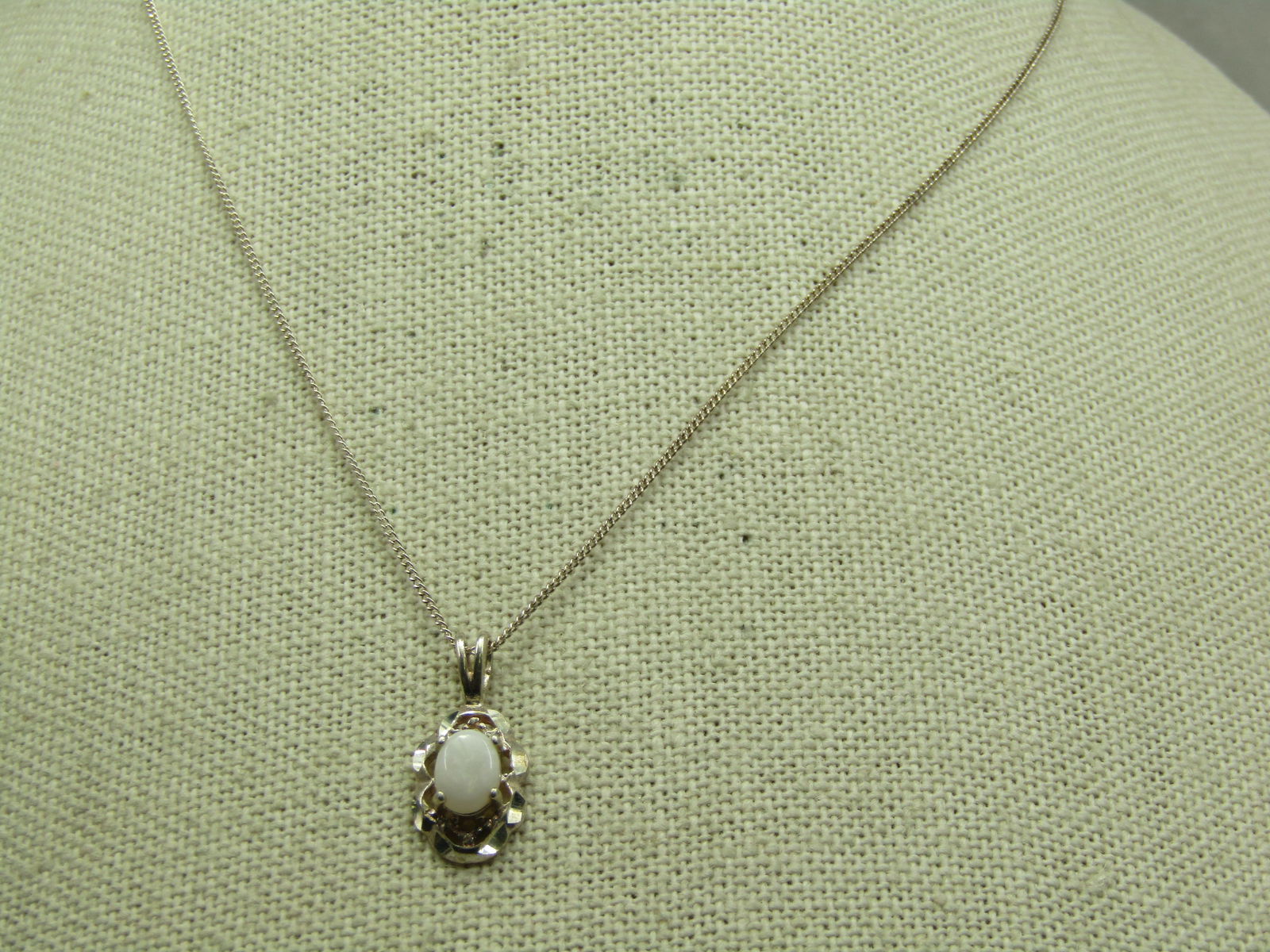 Vintage Sterling White Stone Necklace, Signed Avon, 19" - 2