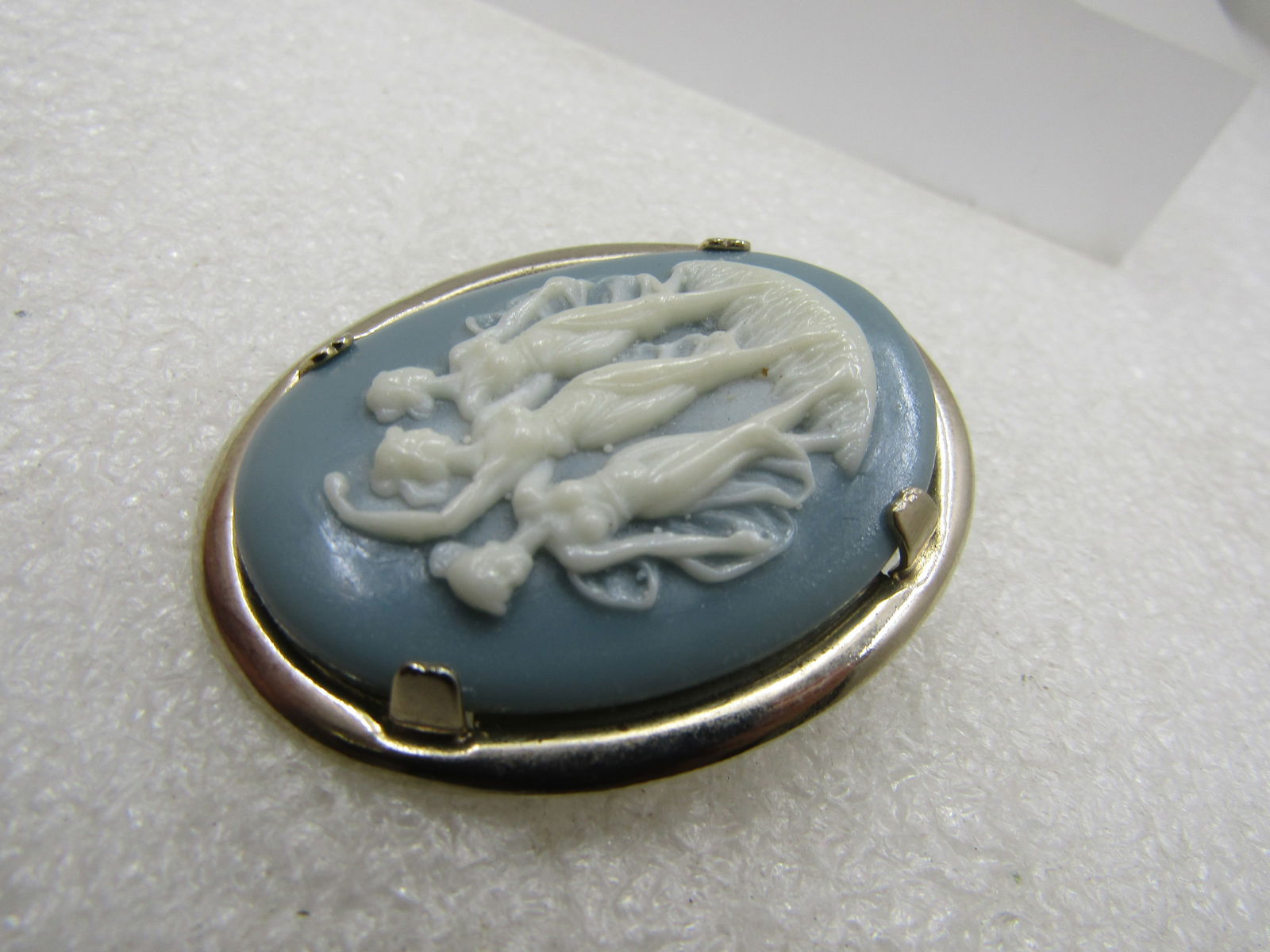 Vintage Three Graces Green Cameo Brooch, 1960's, 1-7/8" Oval - 5