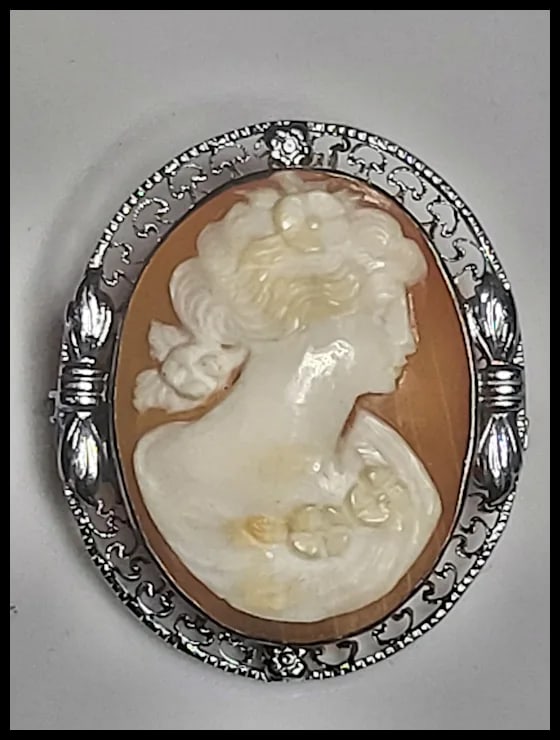 Vintage Hand-Carved Ornate Shell Filigree Cameo Pin/Brooch - 2
