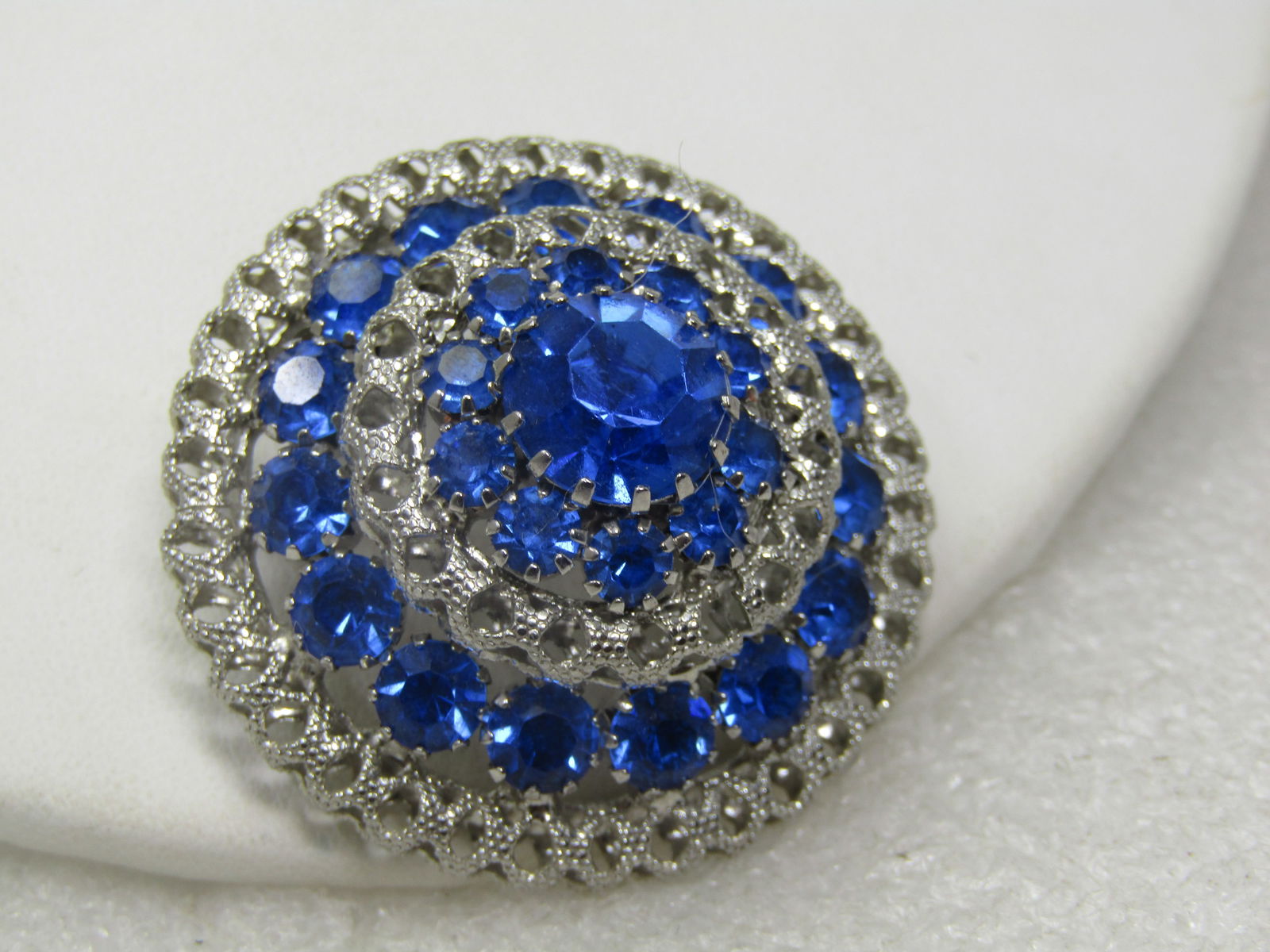 Vintage Blue & Clear Rhinestone Brooch, Highly Tiered, 1940's-1950's - 2