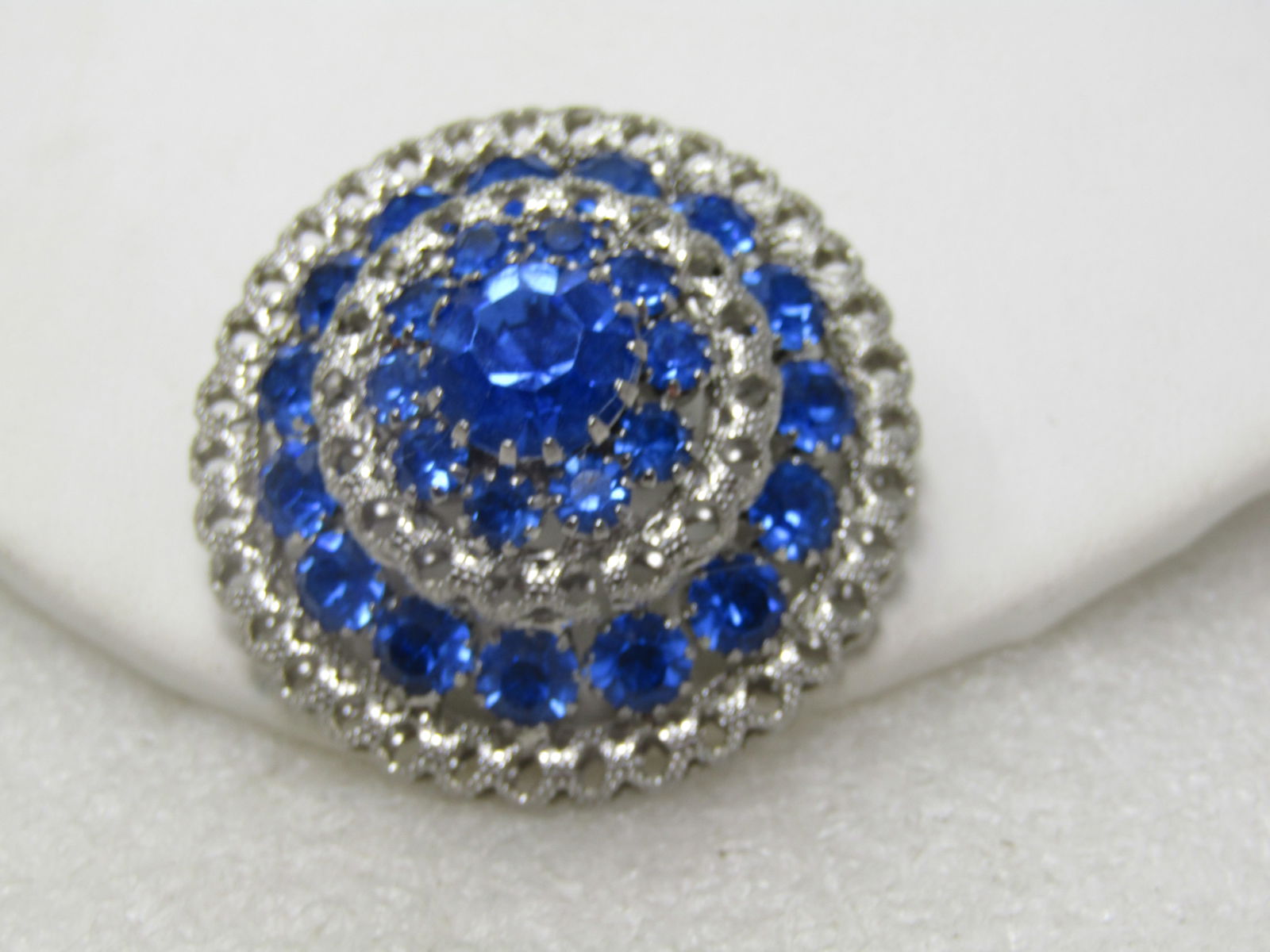 Vintage Blue & Clear Rhinestone Brooch, Highly Tiered, 1940's-1950's - 3