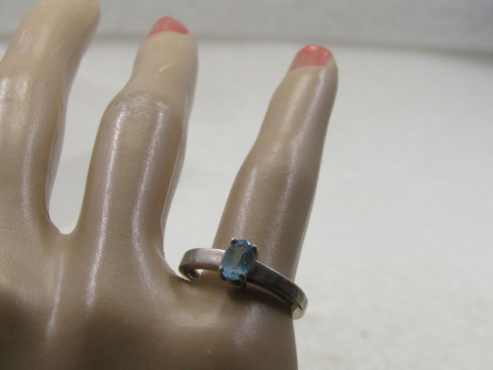 Vintage Sterling Blue Topaz Ring, Sz. 6.5, .40 ctw, Signed - 8
